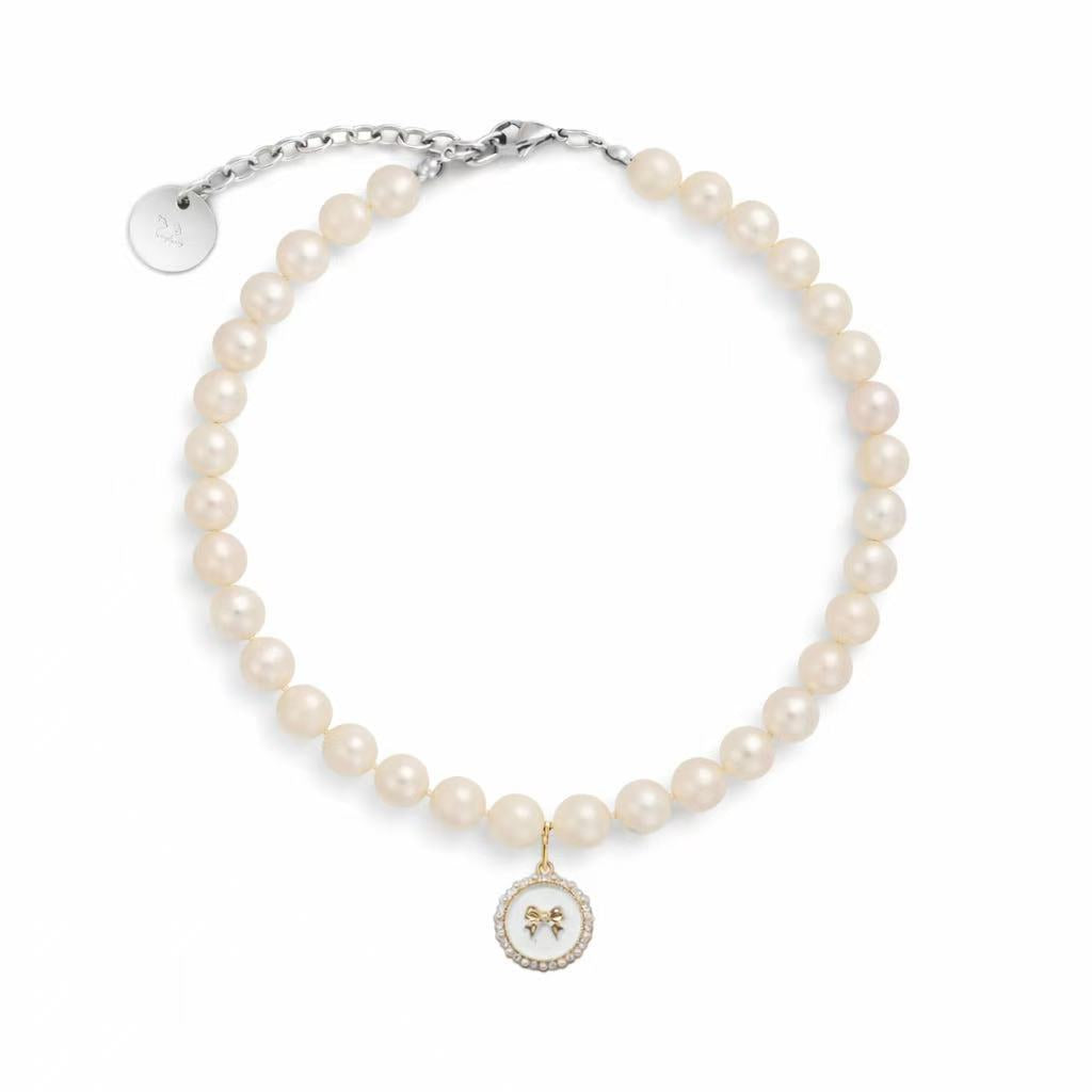 Purry Purry Genuine Freshwater Pearl Adjustable Dog Necklace – Customizable Charms