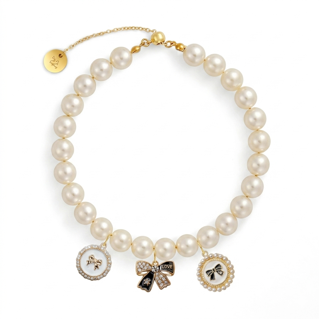 Purry Purry Breakaway Faux Pearl Adjustable Cat Necklace – Customizable Charms