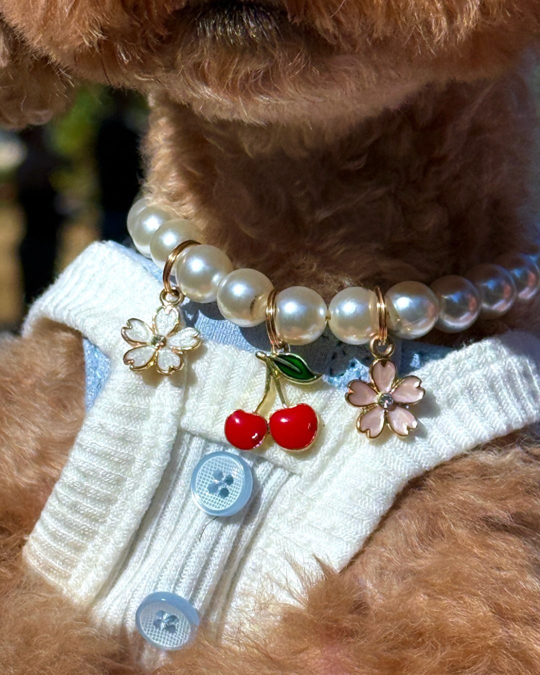 Cherry and flower charms up close