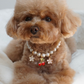 Faux pearl necklace with cherry and flower charms