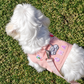 Pink harness with letter patches