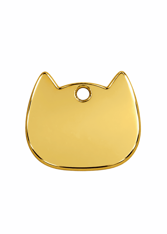 Cat Head Engraved ID Tag in Gold